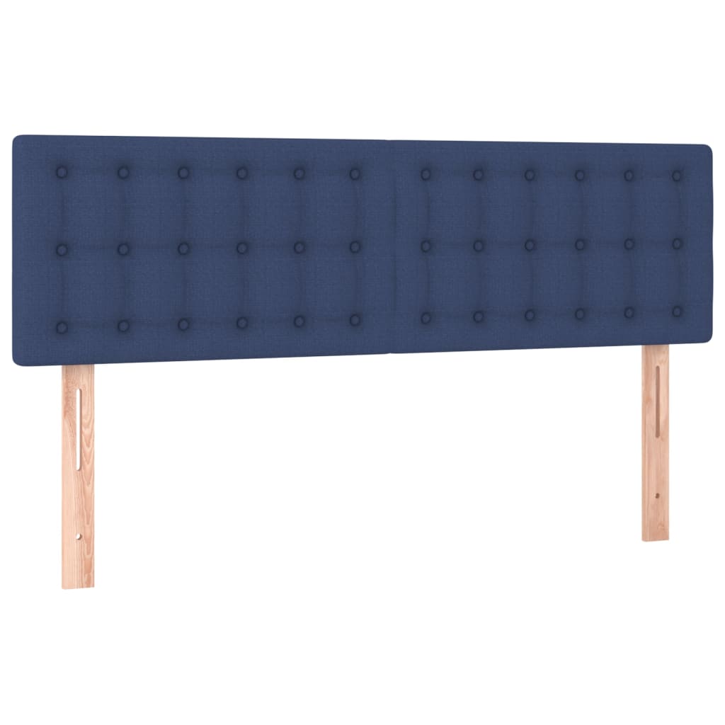 sengegavl med LED-lys 144x5x78/88 cm stof blå