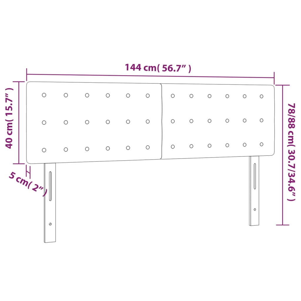 sengegavl med LED-lys 144x5x78/88 cm stof blå