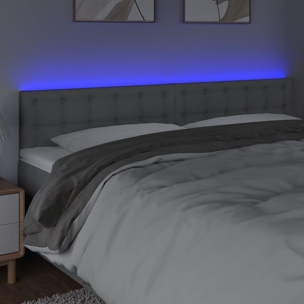 sengegavl med LED-lys 160x5x78/88 cm stof lysegrå