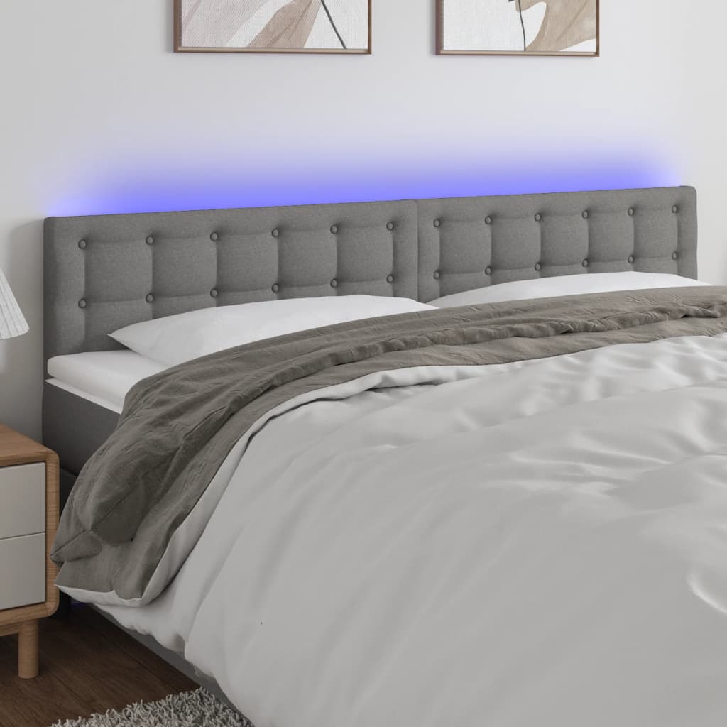 sengegavl med LED-lys 160x5x78/88 cm stof mørkegrå