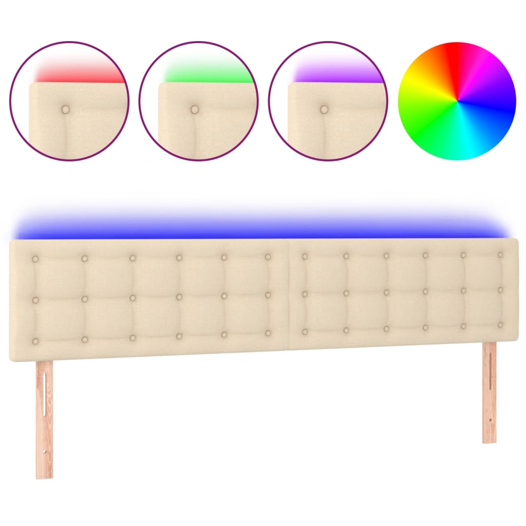sengegavl med LED-lys 160x5x78/88 cm stof cremefarvet