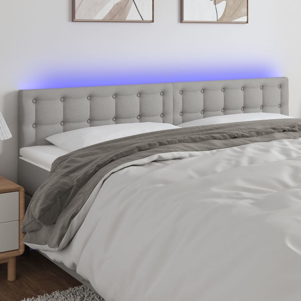 sengegavl med LED-lys 180x5x78/88 cm stof lysegrå