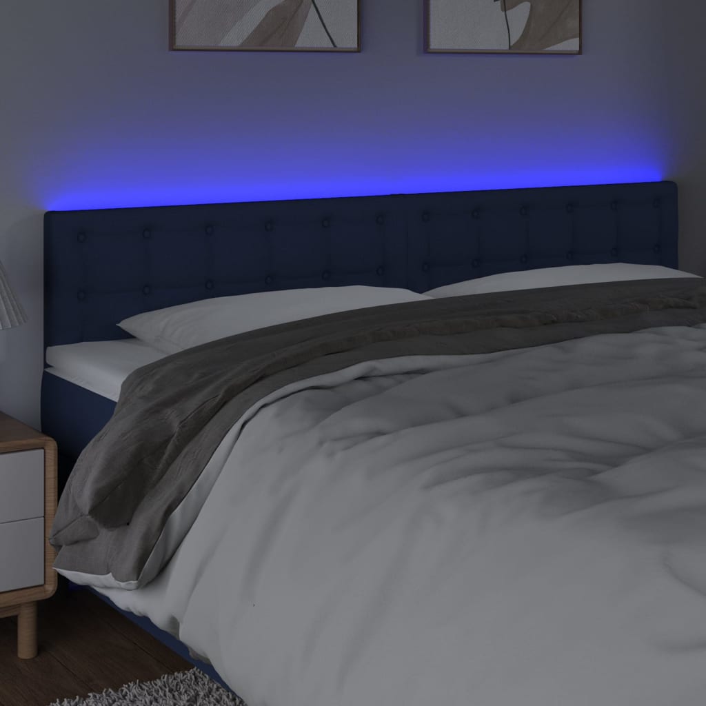 sengegavl med LED-lys 180x5x78/88 cm stof blå