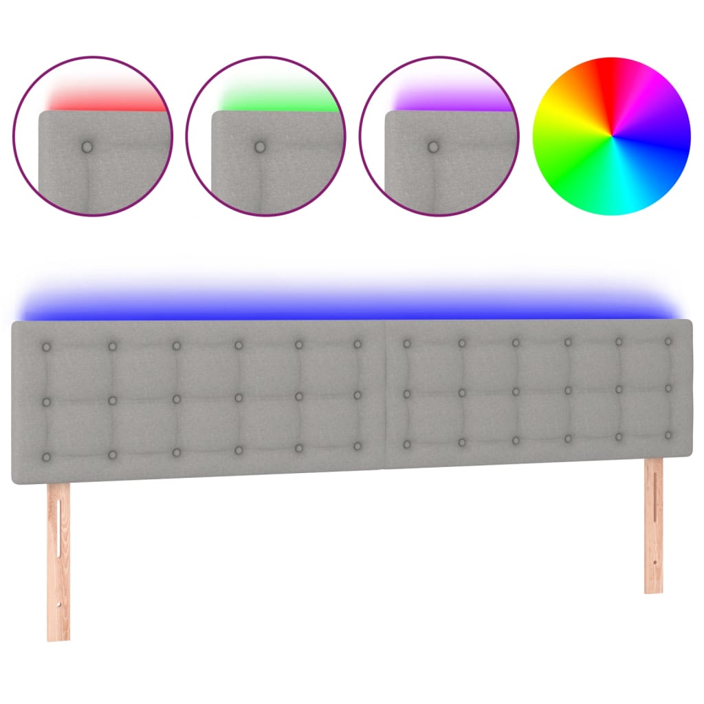sengegavl med LED-lys 200x5x78/88 cm stof lysegrå