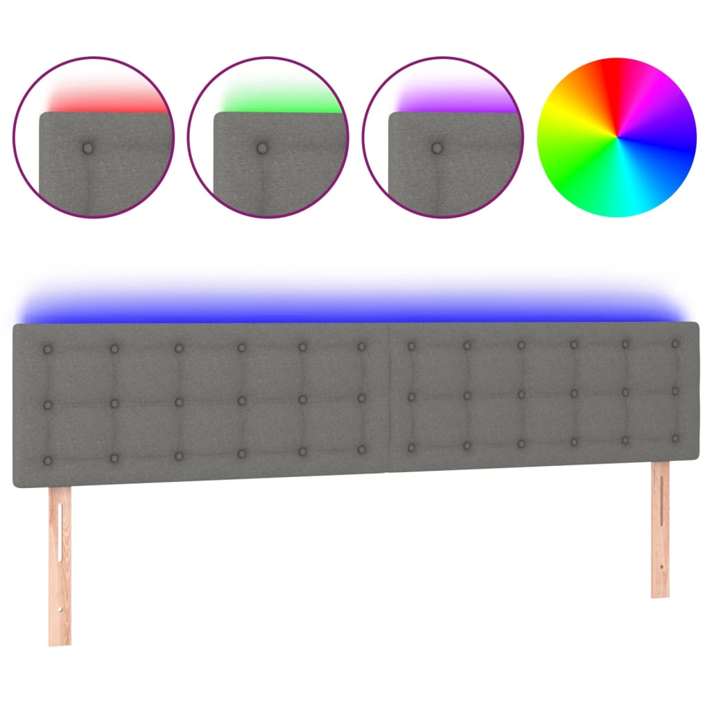 sengegavl med LED-lys 200x5x78/88 cm stof mørkegrå