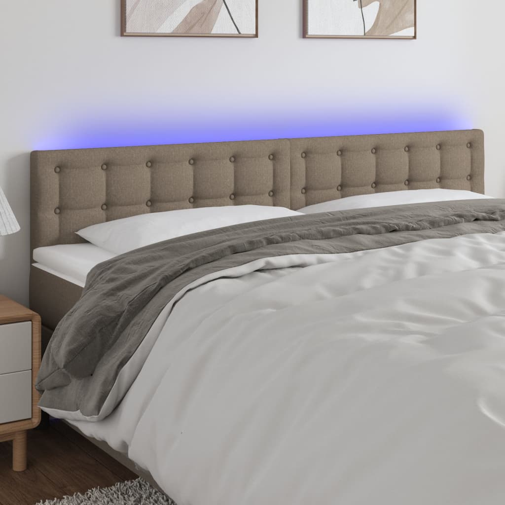 sengegavl med LED-lys 200x5x78/88 cm stof gråbrun