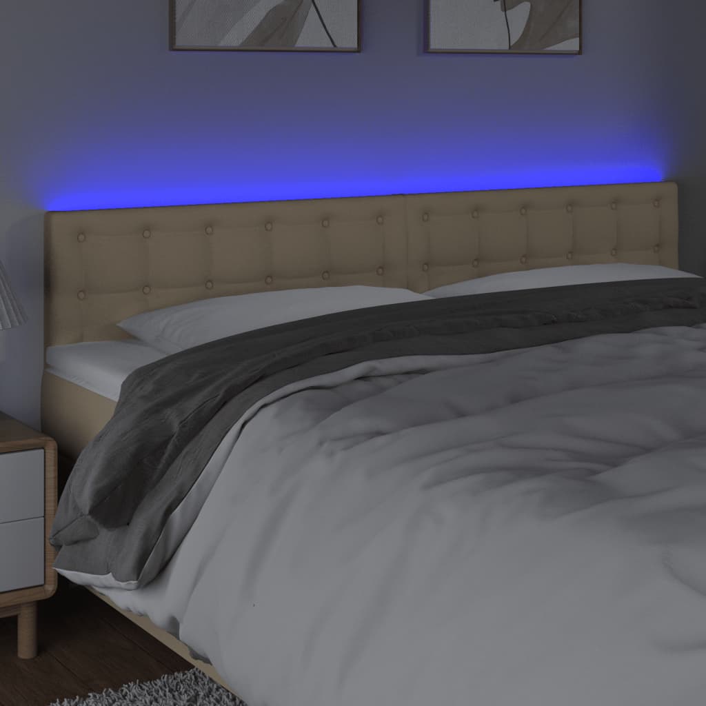 sengegavl med LED-lys 200x5x78/88 cm stof cremefarvet
