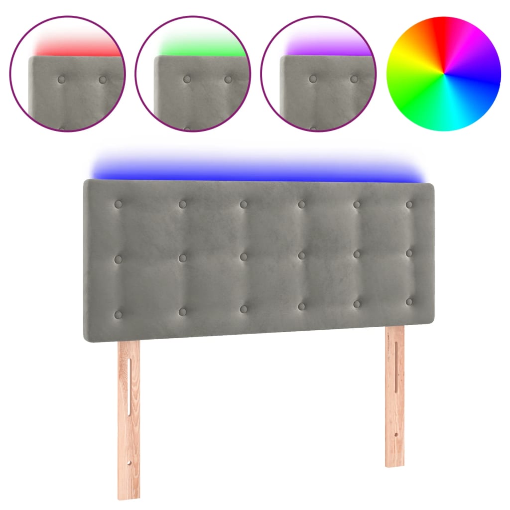 sengegavl med LED-lys 80x5x78/88 cm velour lysegrå