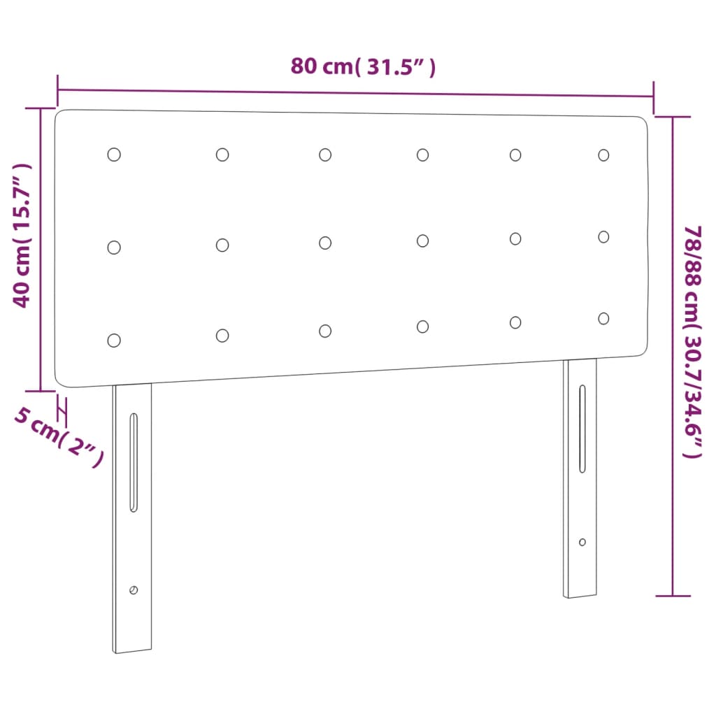 sengegavl med LED-lys 80x5x78/88 cm velour lysegrå