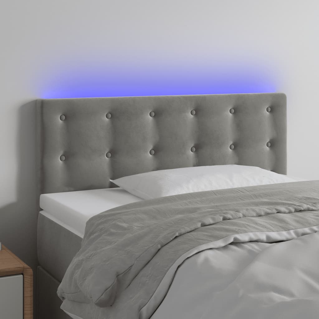 sengegavl med LED-lys 80x5x78/88 cm velour lysegrå