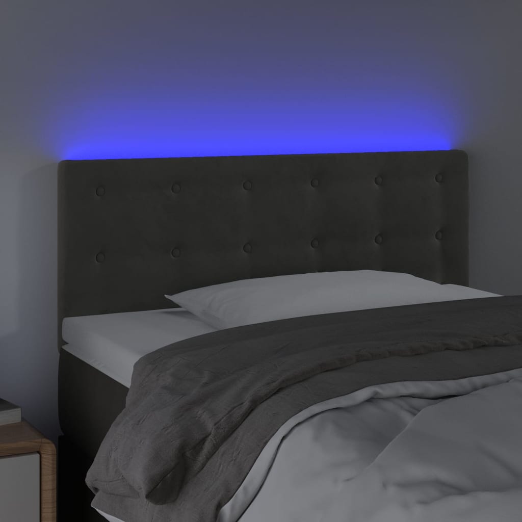 sengegavl med LED-lys 80x5x78/88 cm velour mørkegrå