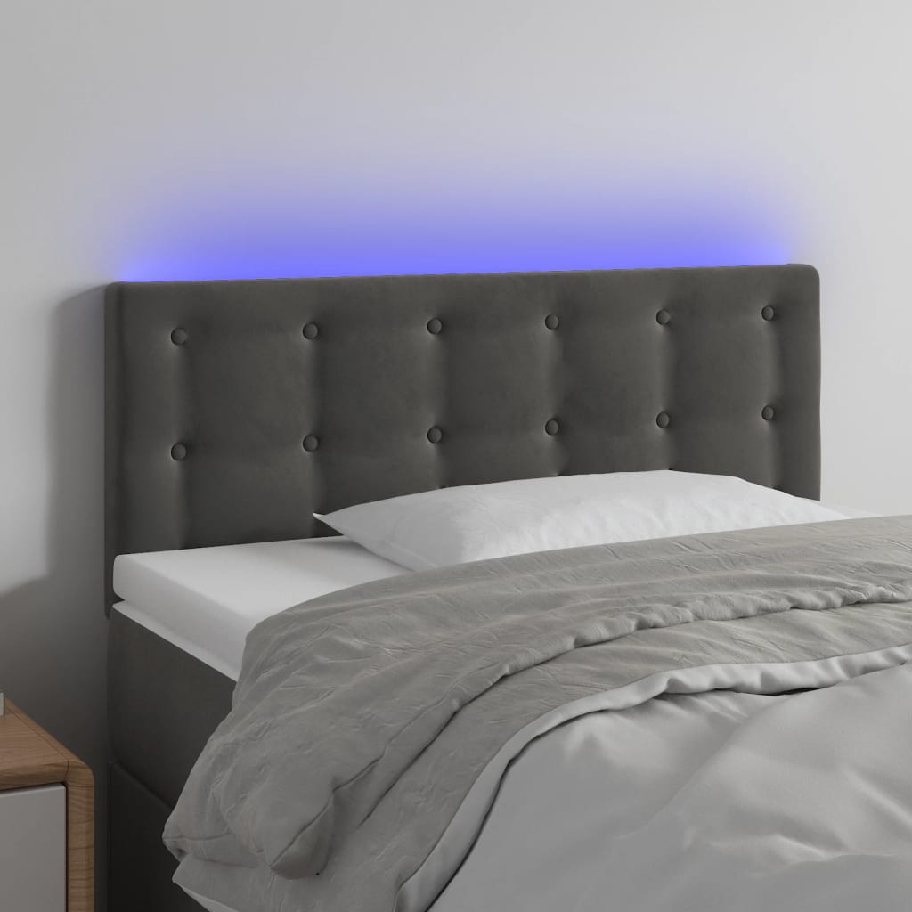 sengegavl med LED-lys 80x5x78/88 cm velour mørkegrå