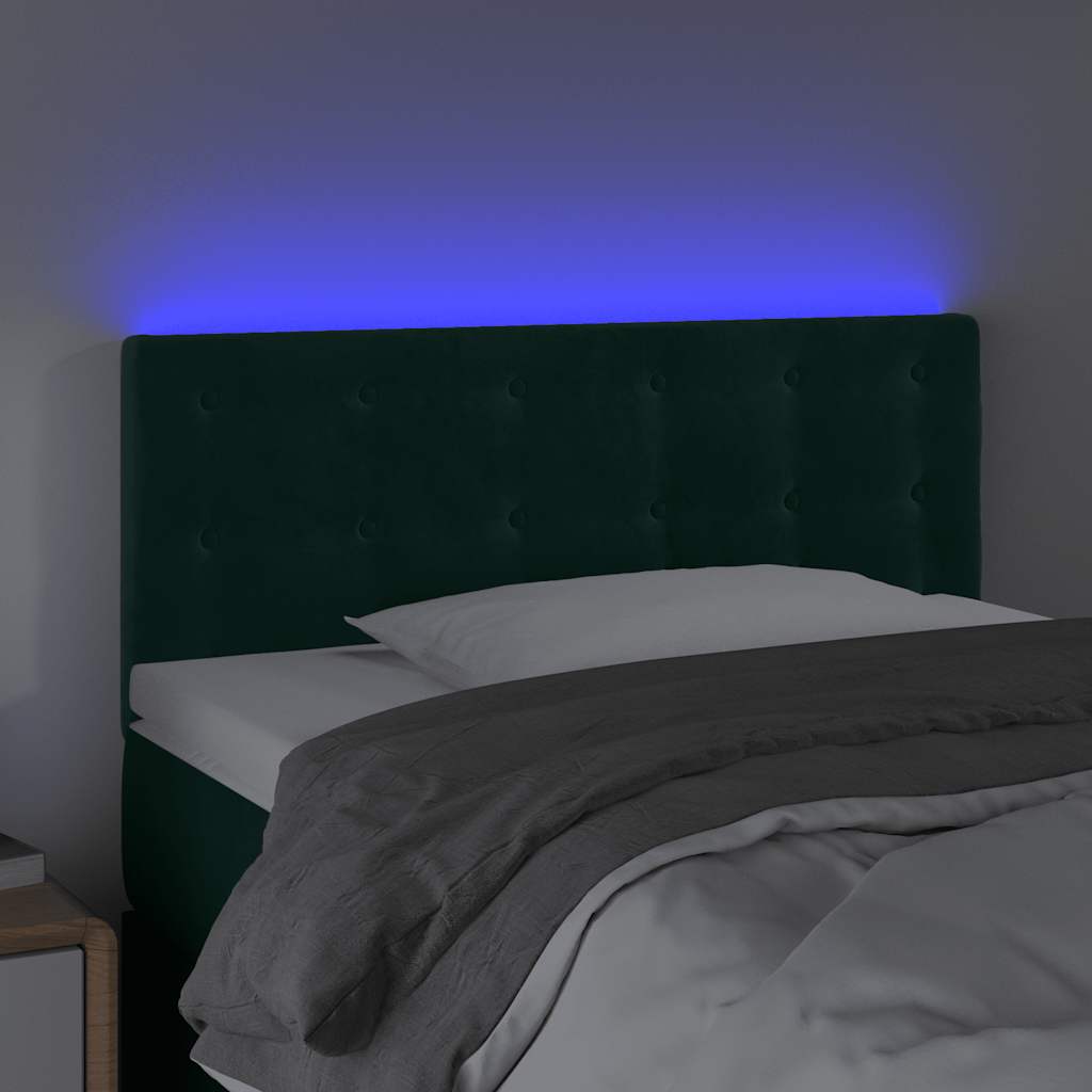 sengegavl med LED-lys 80x5x78/88 cm velour mørkegrøn
