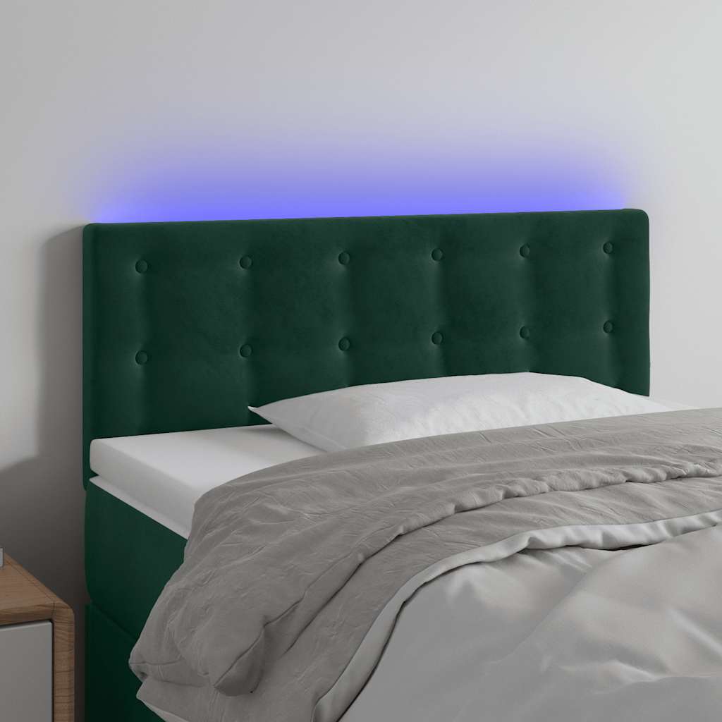 sengegavl med LED-lys 80x5x78/88 cm velour mørkegrøn