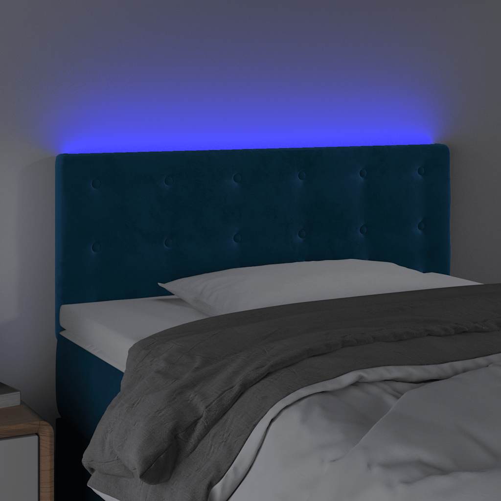 sengegavl med LED-lys 80x5x78/88 cm velour mørkeblå