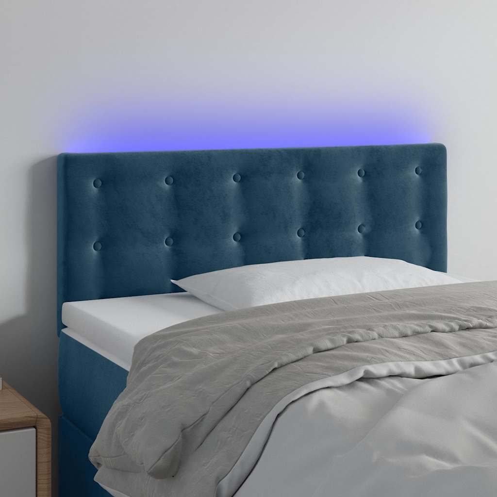 sengegavl med LED-lys 80x5x78/88 cm velour mørkeblå
