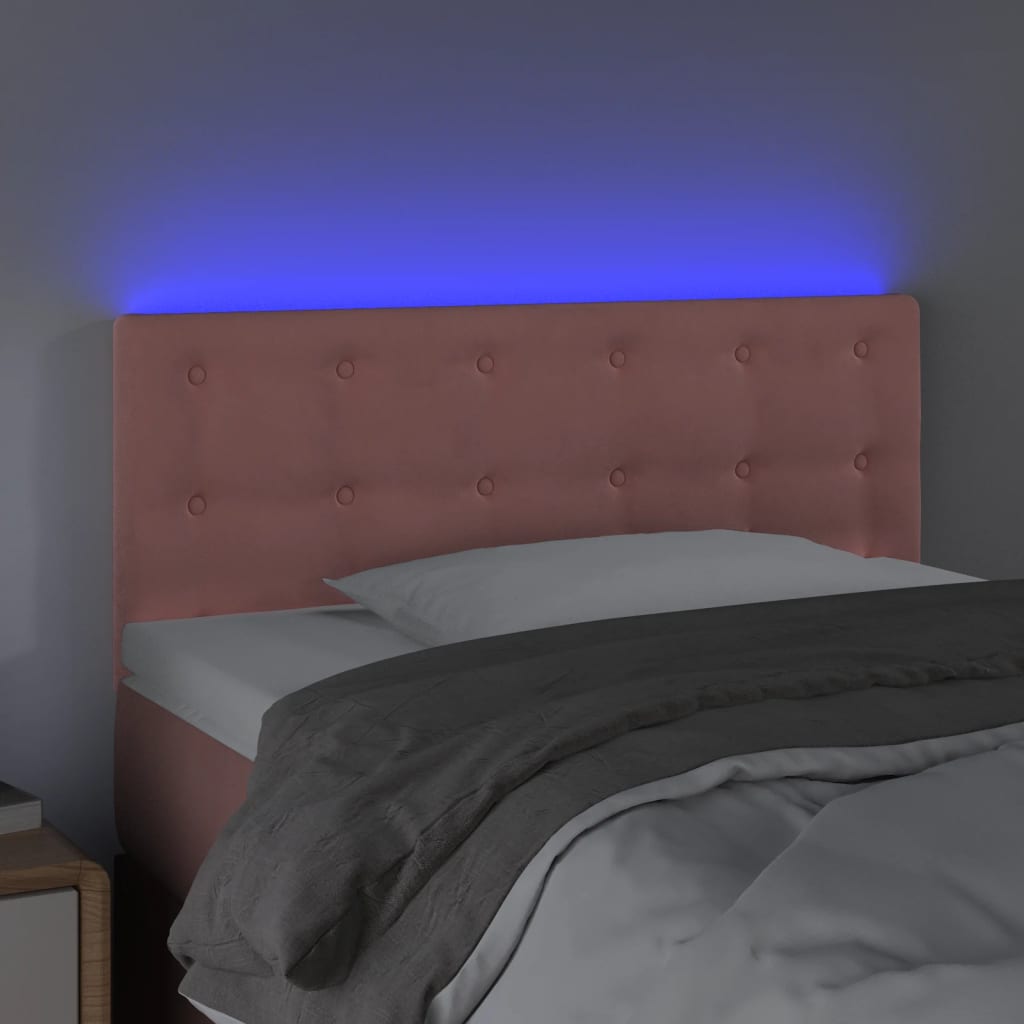sengegavl med LED-lys 80x5x78/88 cm velour lyserød