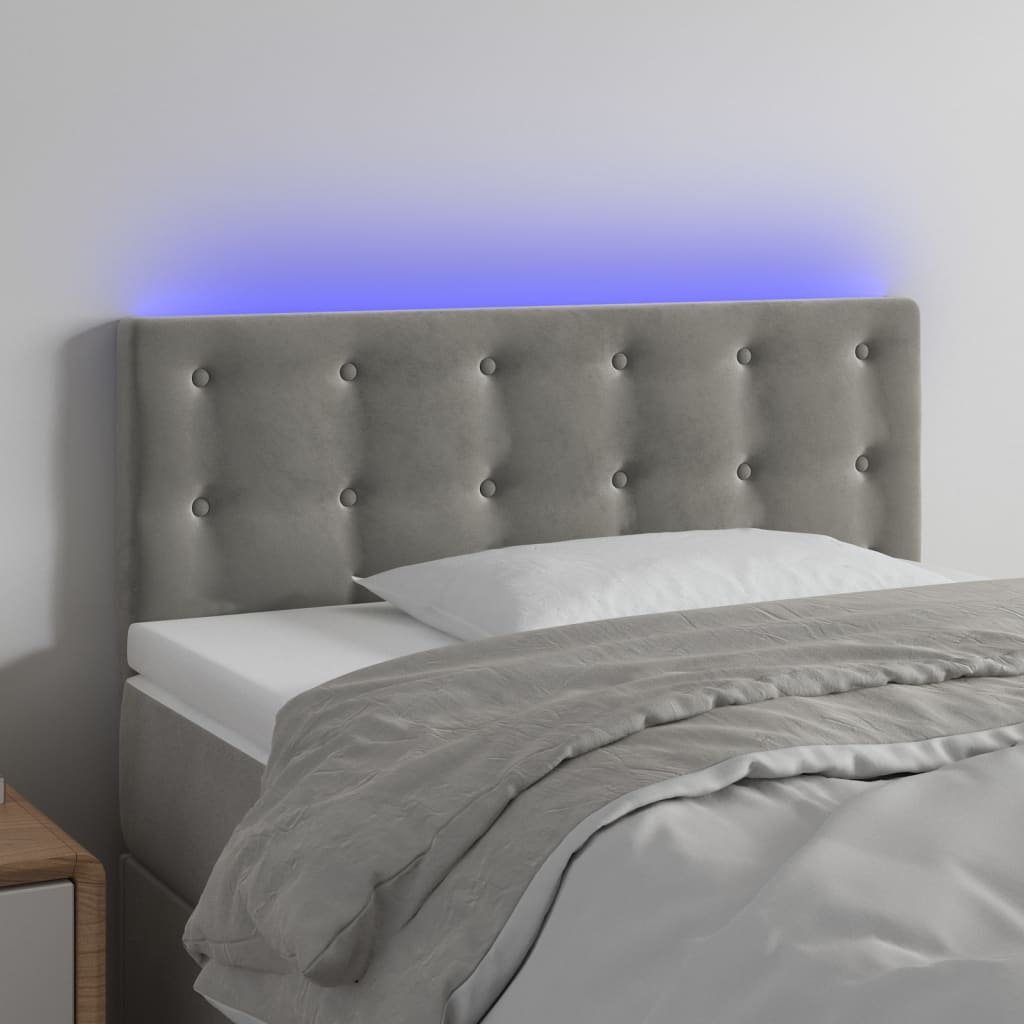 sengegavl med LED-lys 90x5x78/88 cm fløjl lysegrå