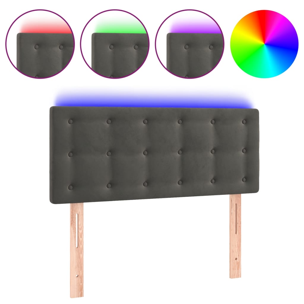 sengegavl med LED-lys 90x5x78/88 cm fløjl mørkegrå
