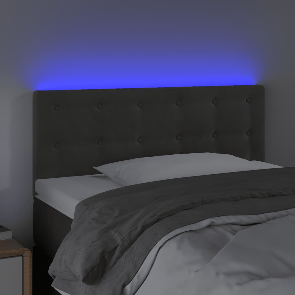 sengegavl med LED-lys 90x5x78/88 cm fløjl mørkegrå