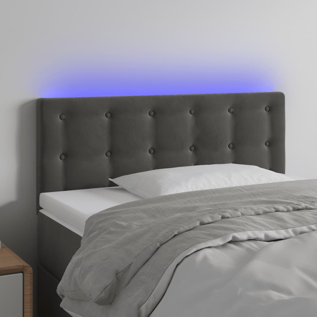 sengegavl med LED-lys 90x5x78/88 cm fløjl mørkegrå