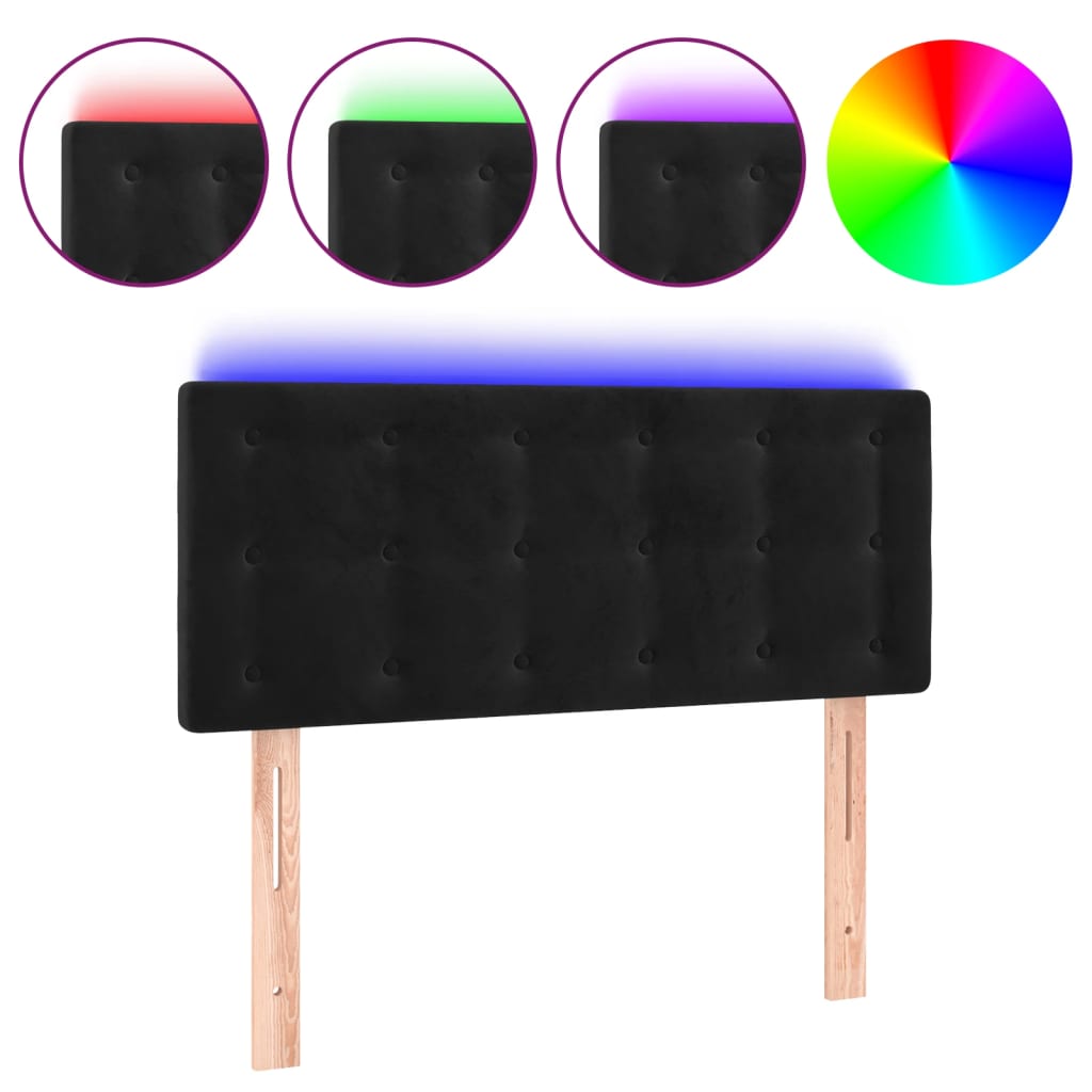 sengegavl med LED-lys 90x5x78/88 cm fløjl sort