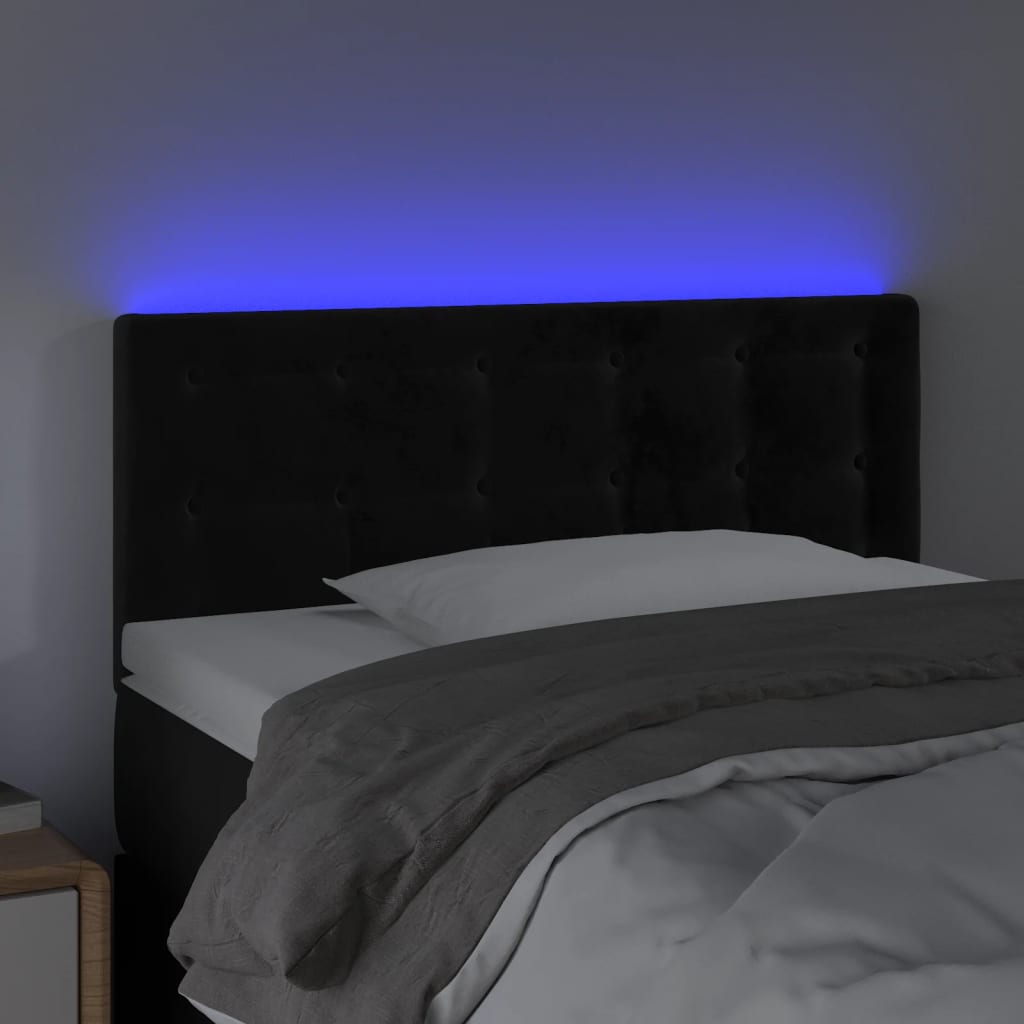 sengegavl med LED-lys 90x5x78/88 cm fløjl sort