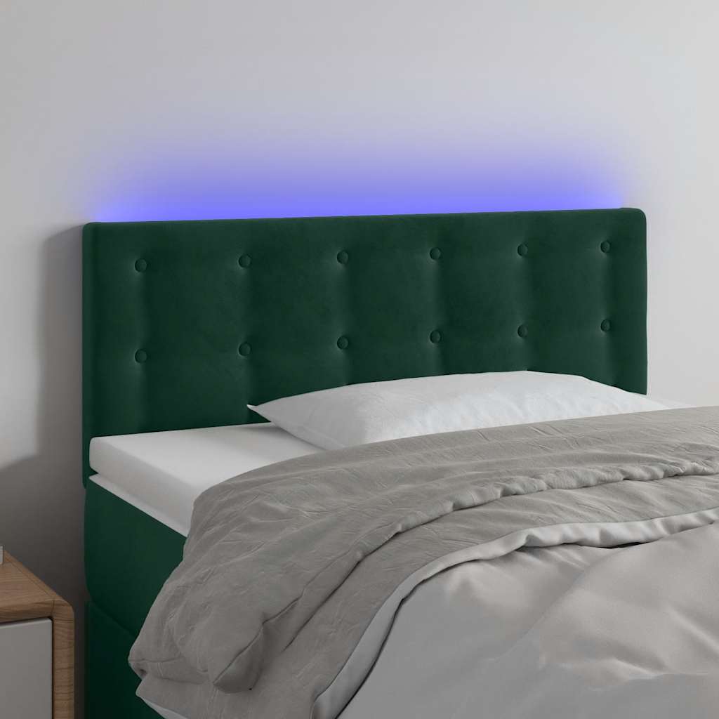 sengegavl med LED-lys 90x5x78/88 cm fløjl mørkegrøn