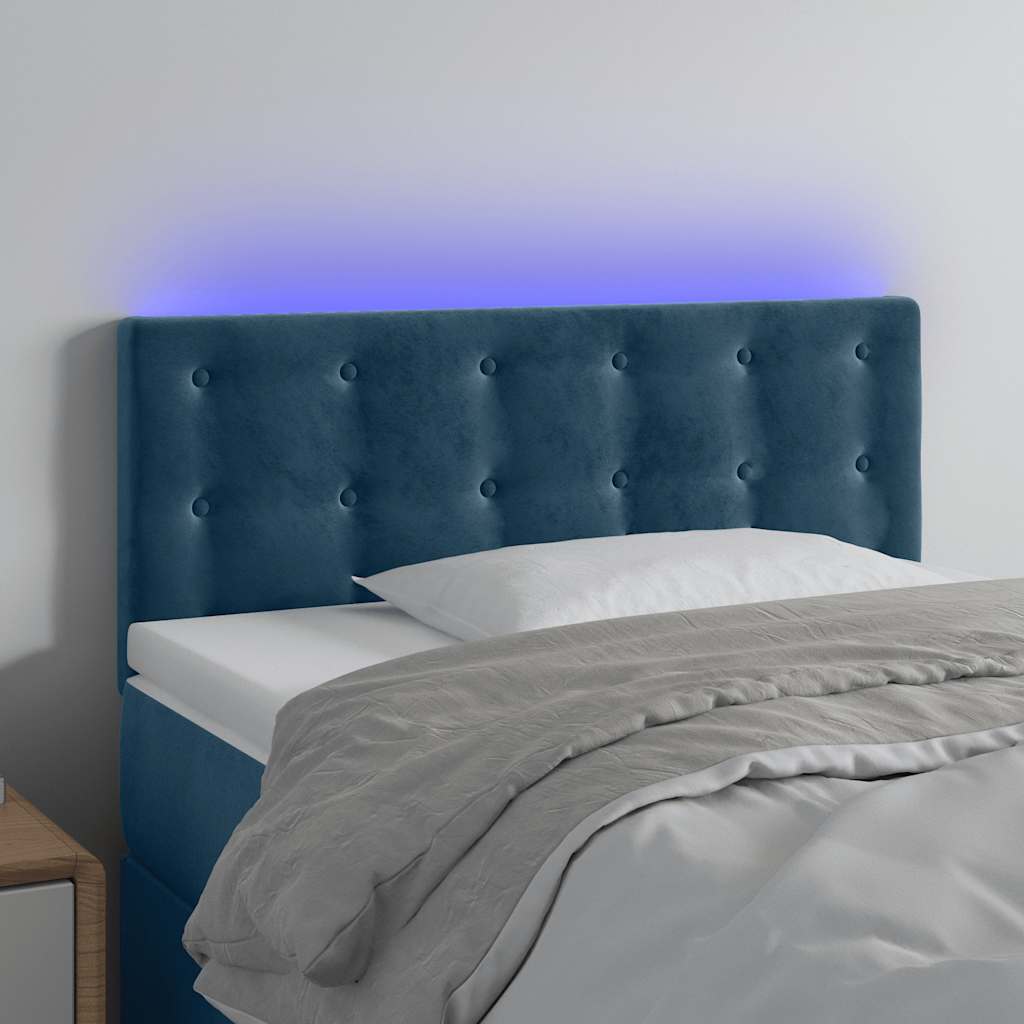 sengegavl med LED-lys 90x5x78/88 cm fløjl mørkeblå