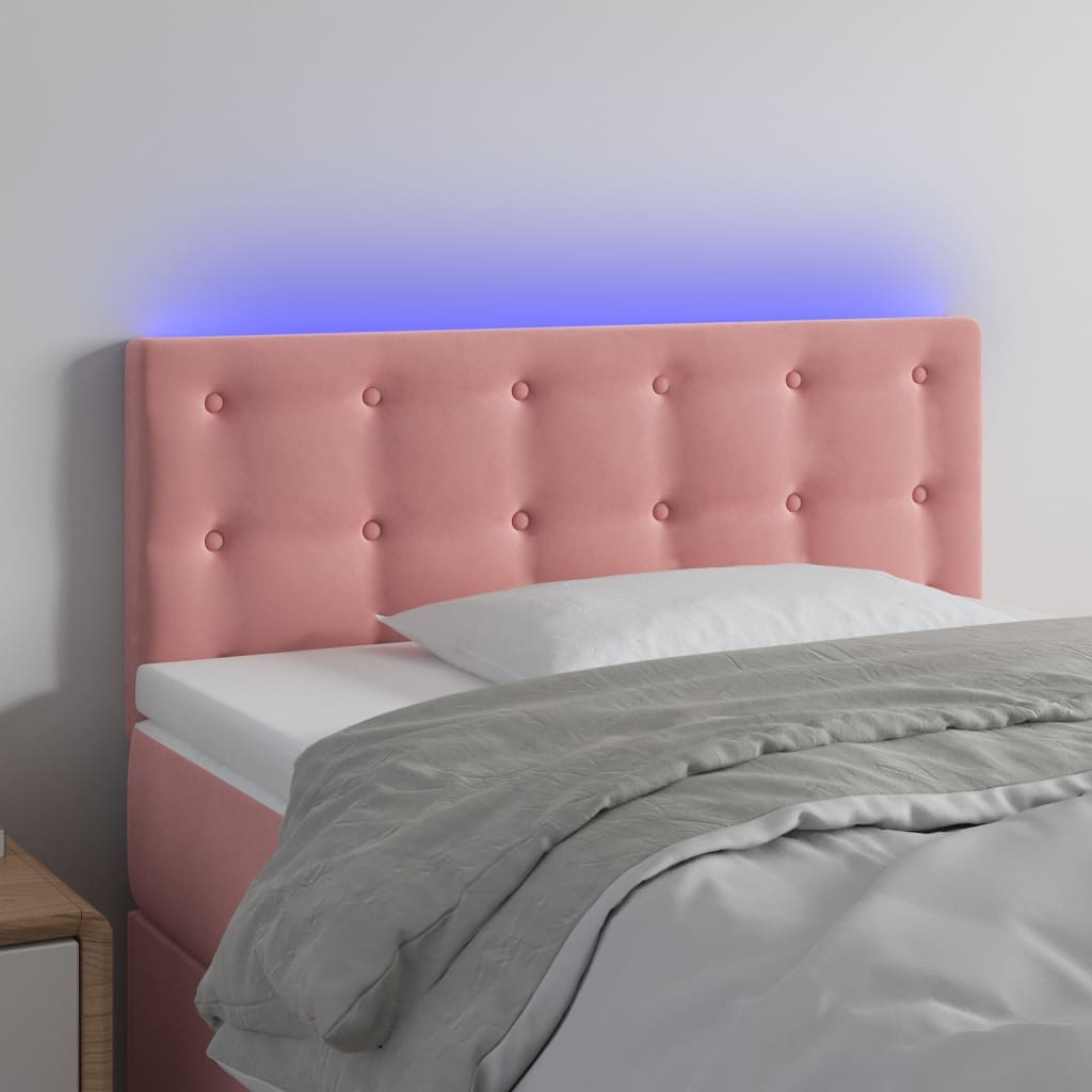 sengegavl med LED-lys 90x5x78/88 cm fløjl lyserød
