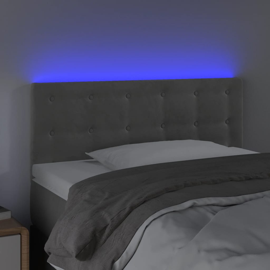 sengegavl med LED-lys 100x5x78/88 cm fløjl lysegrå