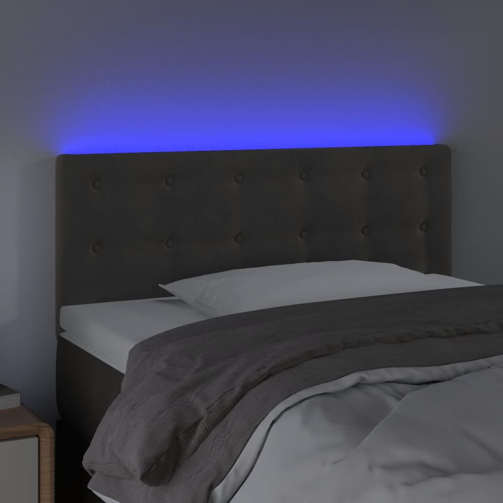 sengegavl med LED-lys 100x5x78/88 cm fløjl mørkegrå