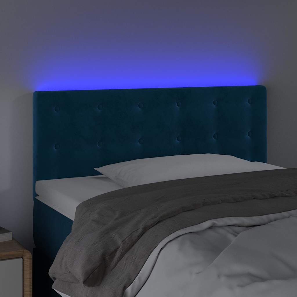 sengegavl med LED-lys 100x5x78/88 cm fløjl mørkeblå