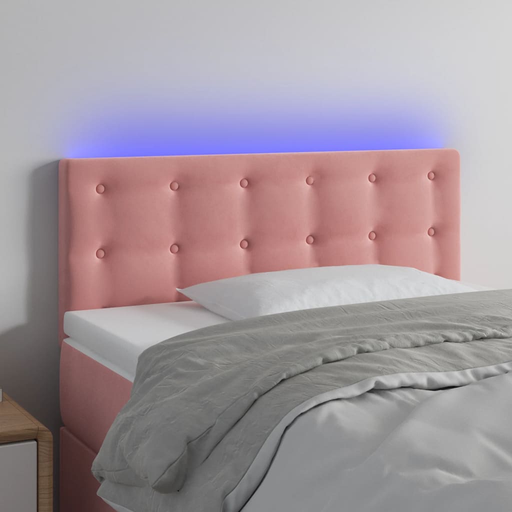 sengegavl med LED-lys 100x5x78/88 cm fløjl lyserød