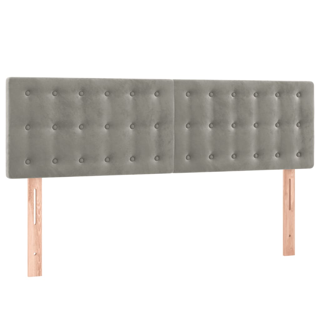 sengegavl med LED-lys 144x5x78/88 cm fløjl lysegrå