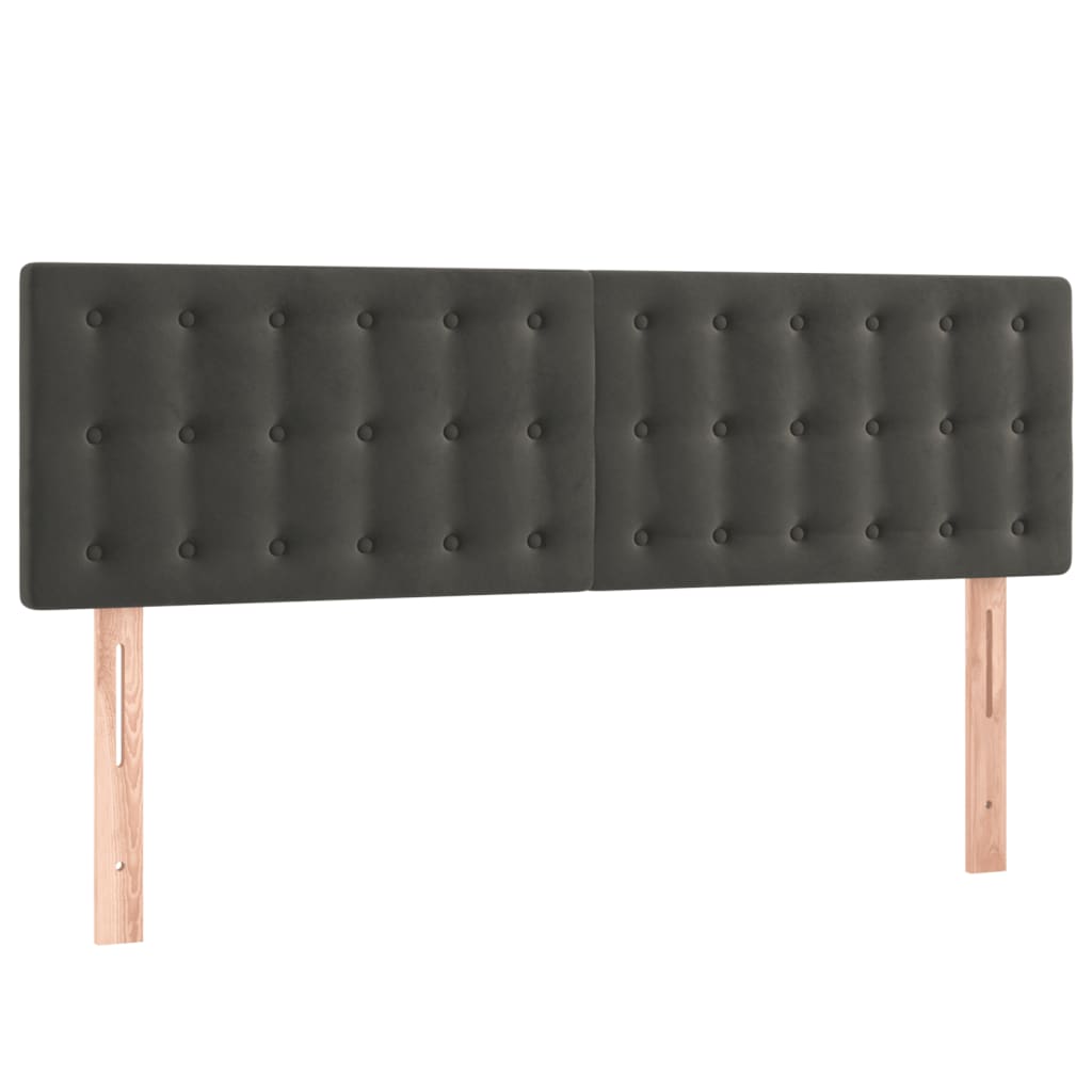 sengegavl med LED-lys 144x5x78/88 cm fløjl mørkegrå