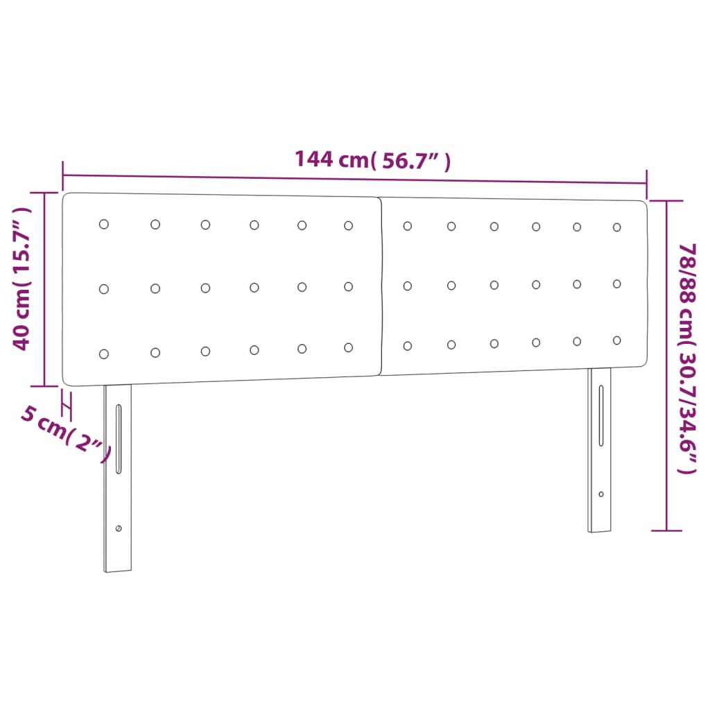 sengegavl med LED-lys 144x5x78/88 cm fløjl mørkegrå