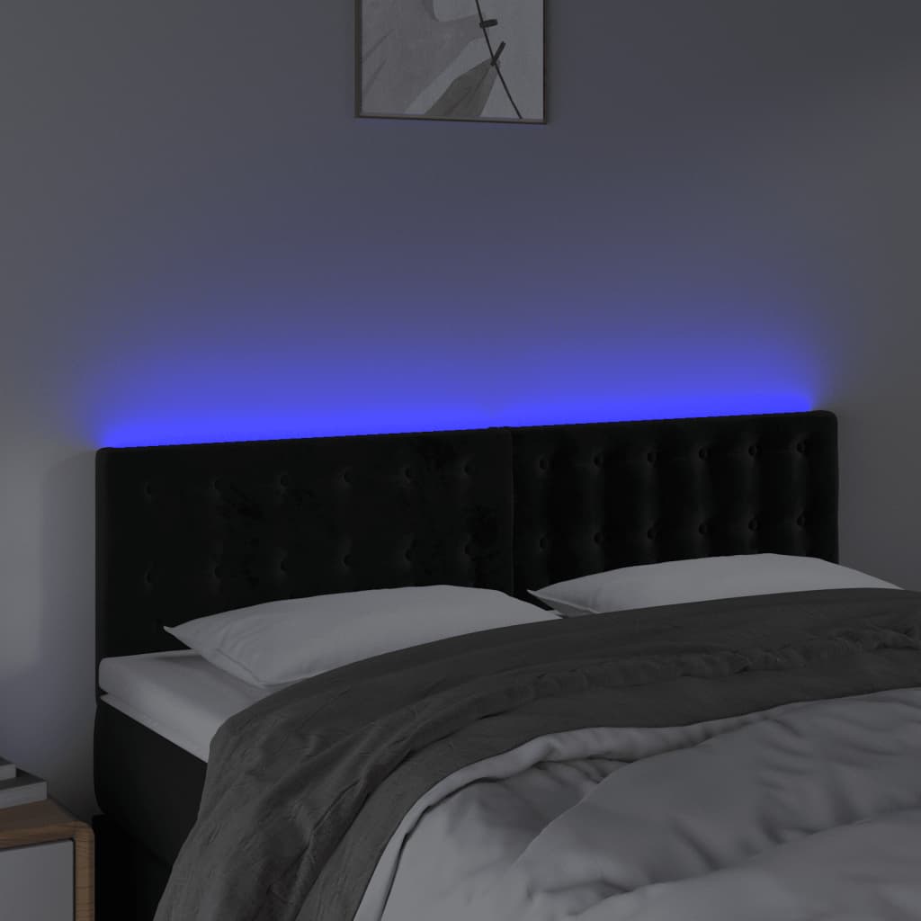 sengegavl med LED-lys 144x5x78/88 cm fløjl sort