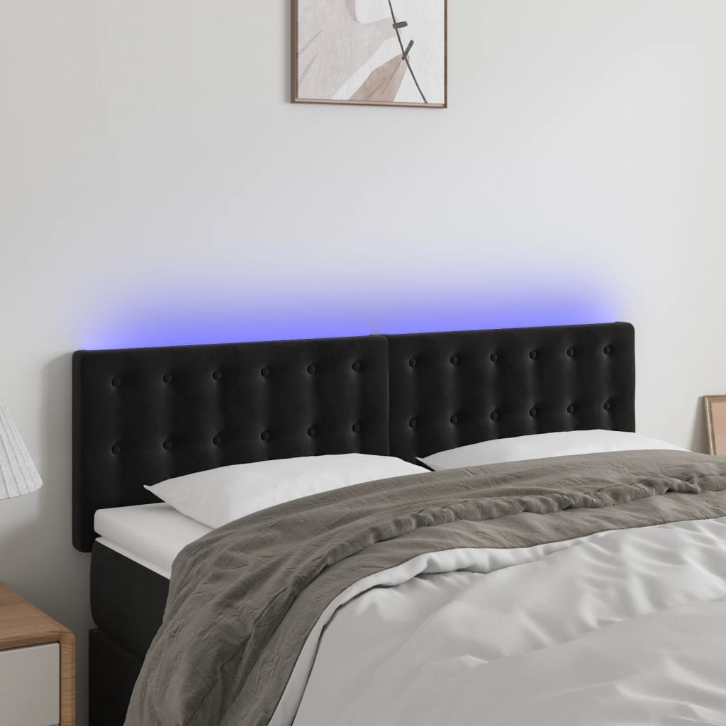 sengegavl med LED-lys 144x5x78/88 cm fløjl sort