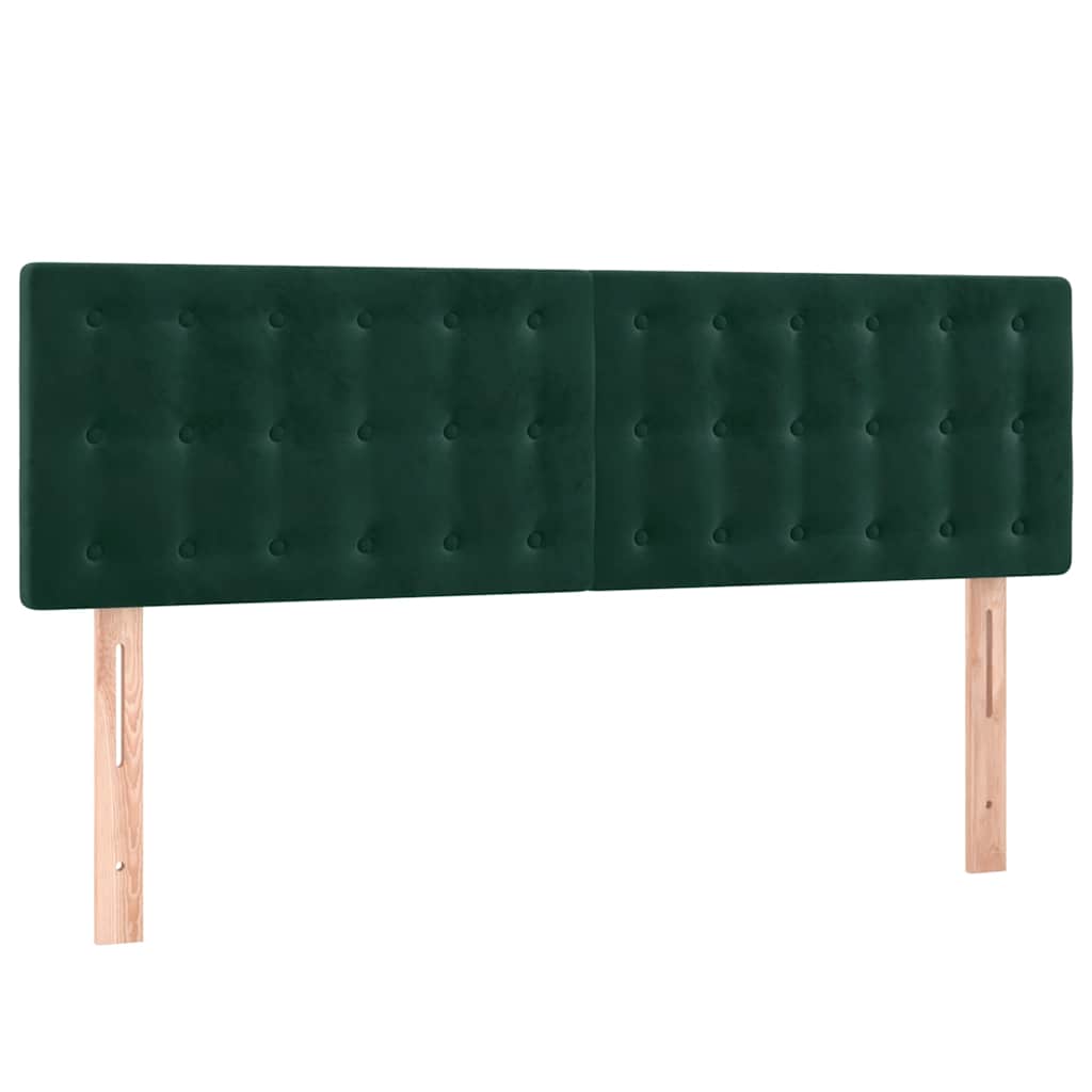 sengegavl med LED-lys 144x5x78/88 cm fløjl mørkegrøn