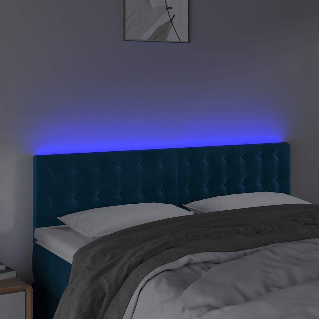 sengegavl med LED-lys 144x5x78/88 cm fløjl mørkeblå