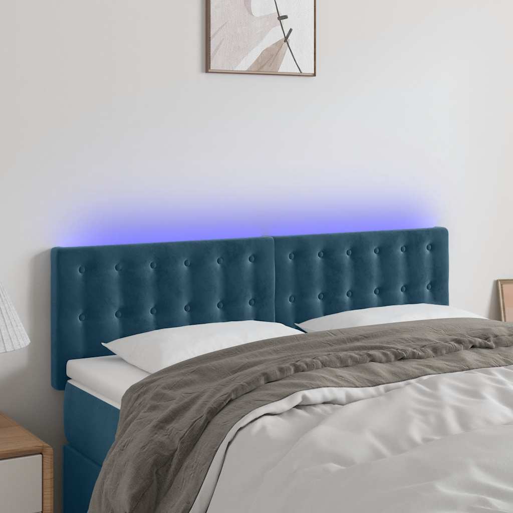 sengegavl med LED-lys 144x5x78/88 cm fløjl mørkeblå