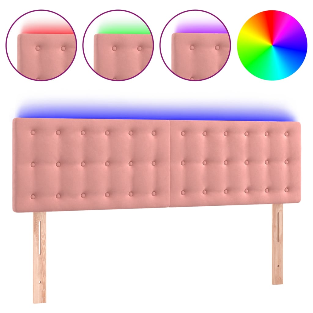 sengegavl med LED-lys 144x5x78/88 cm fløjl lyserød