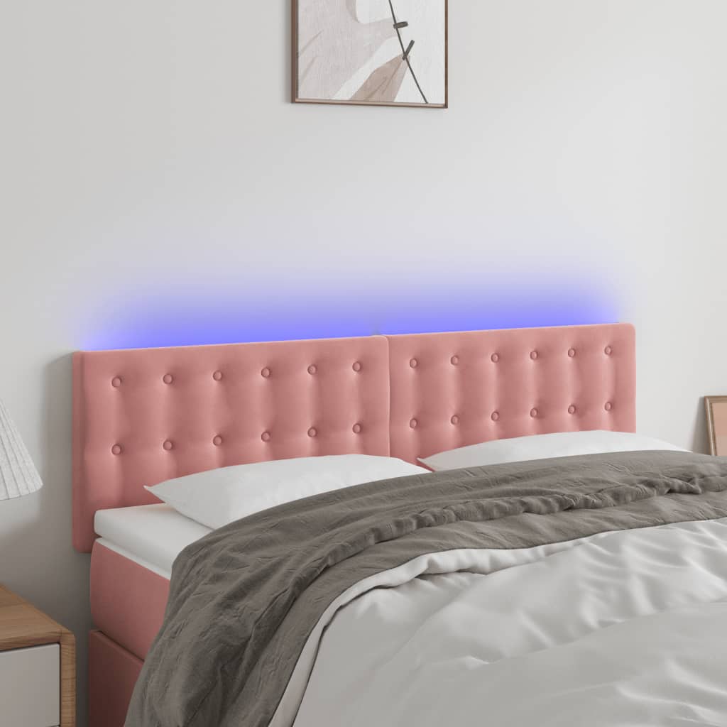 sengegavl med LED-lys 144x5x78/88 cm fløjl lyserød