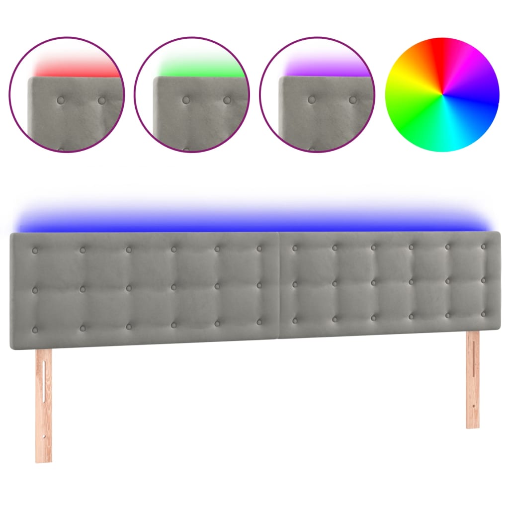 sengegavl med LED-lys 160x5x78/88 cm fløjl lysegrå