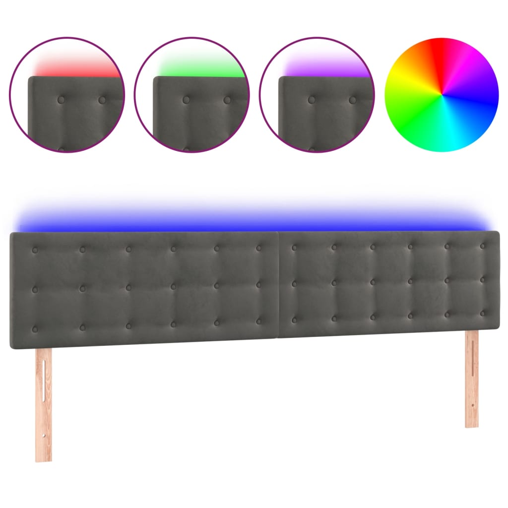 sengegavl med LED-lys 160x5x78/88 cm velour mørkegrå