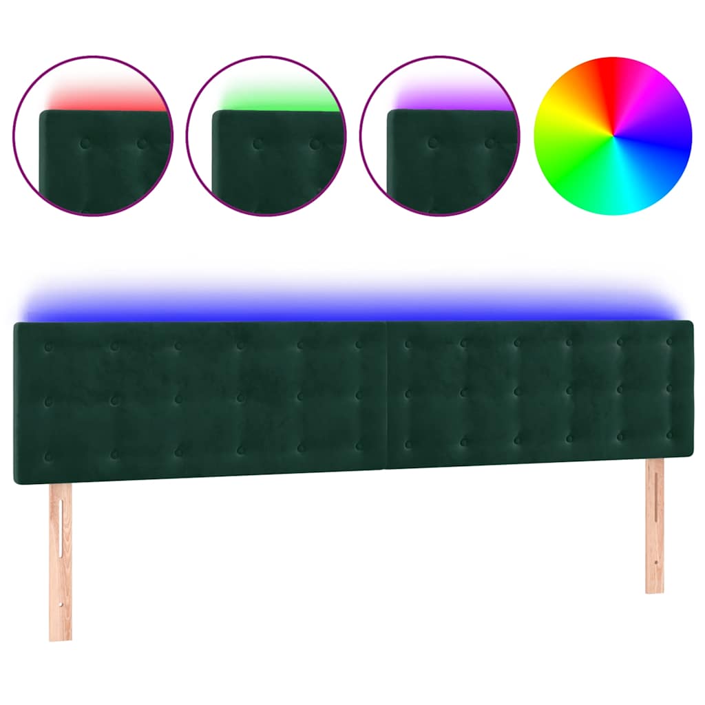 sengegavl med LED-lys 160x5x78/88 cm fløjl mørkegrøn