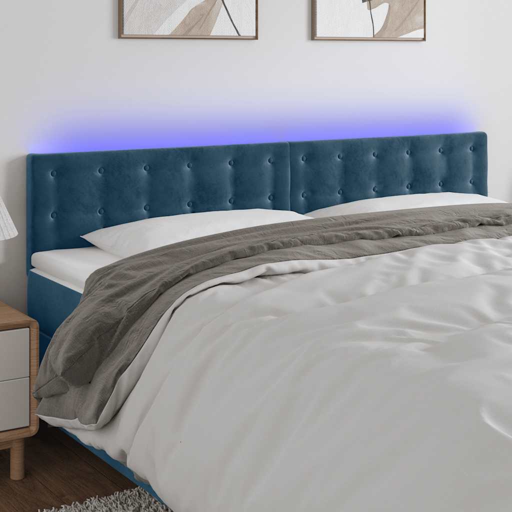 sengegavl med LED-lys 160x5x78/88 cm fløjl mørkeblå