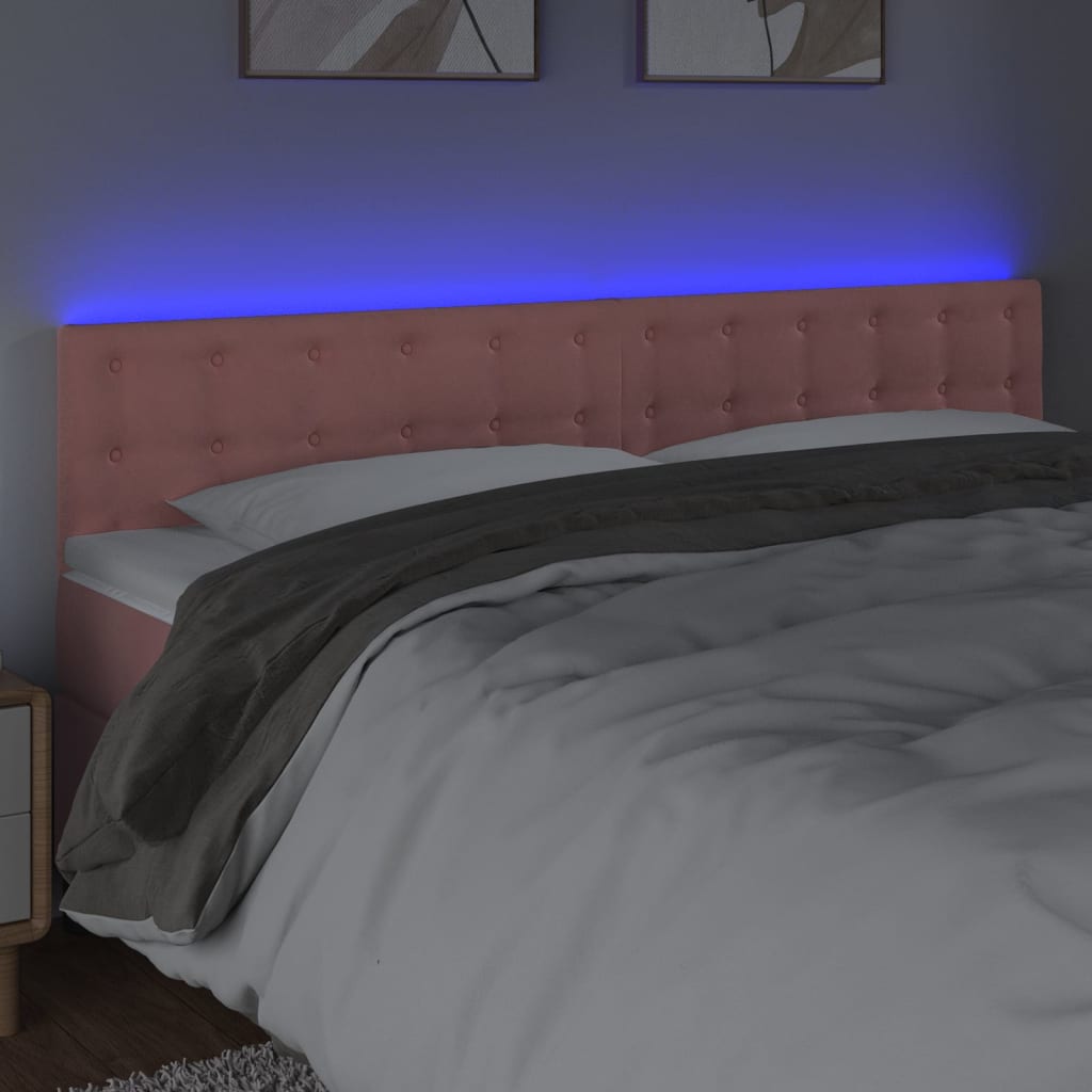 sengegavl med LED-lys 160x5x78/88 cm velour lyserød