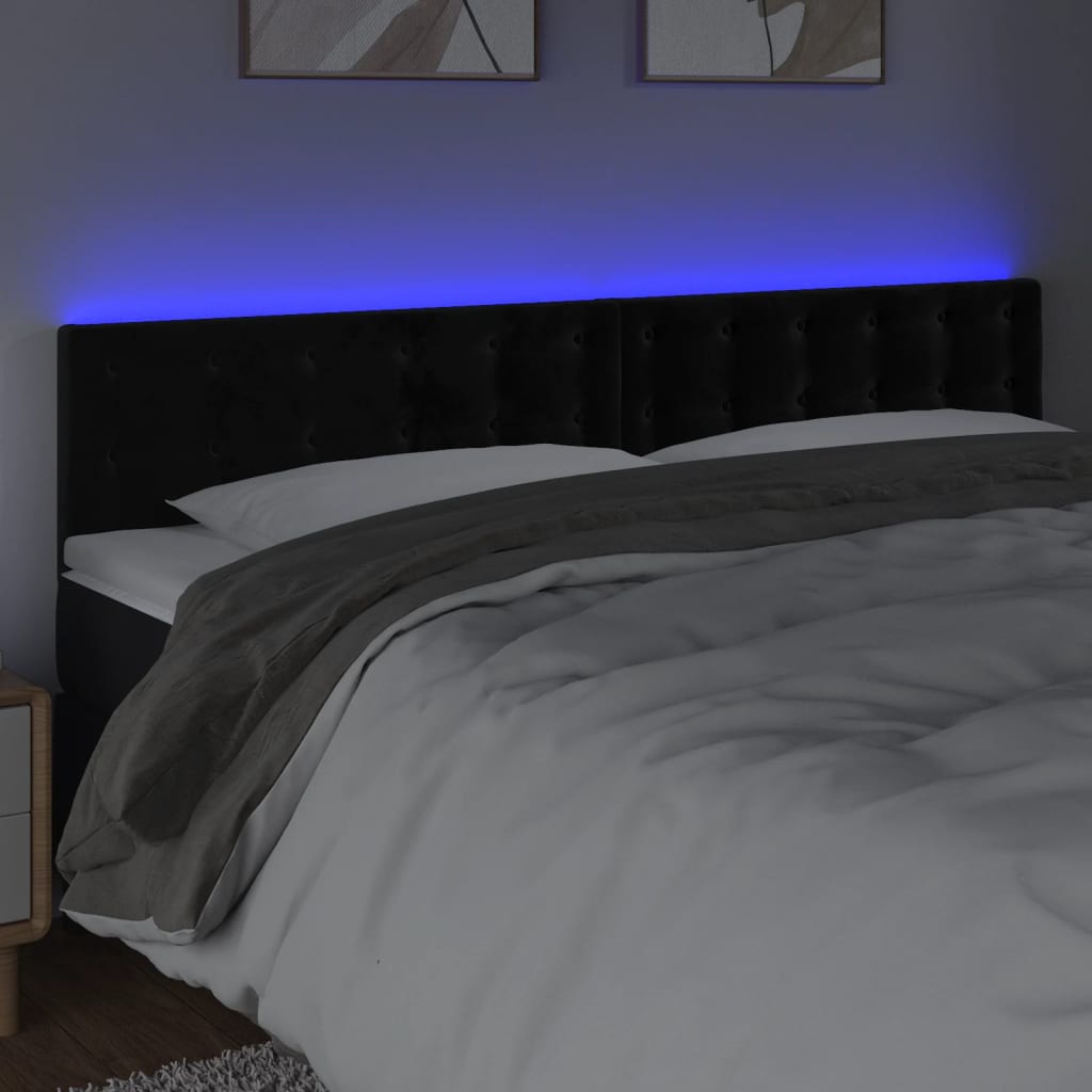 sengegavl med LED-lys 180x5x78/88 cm velour sort